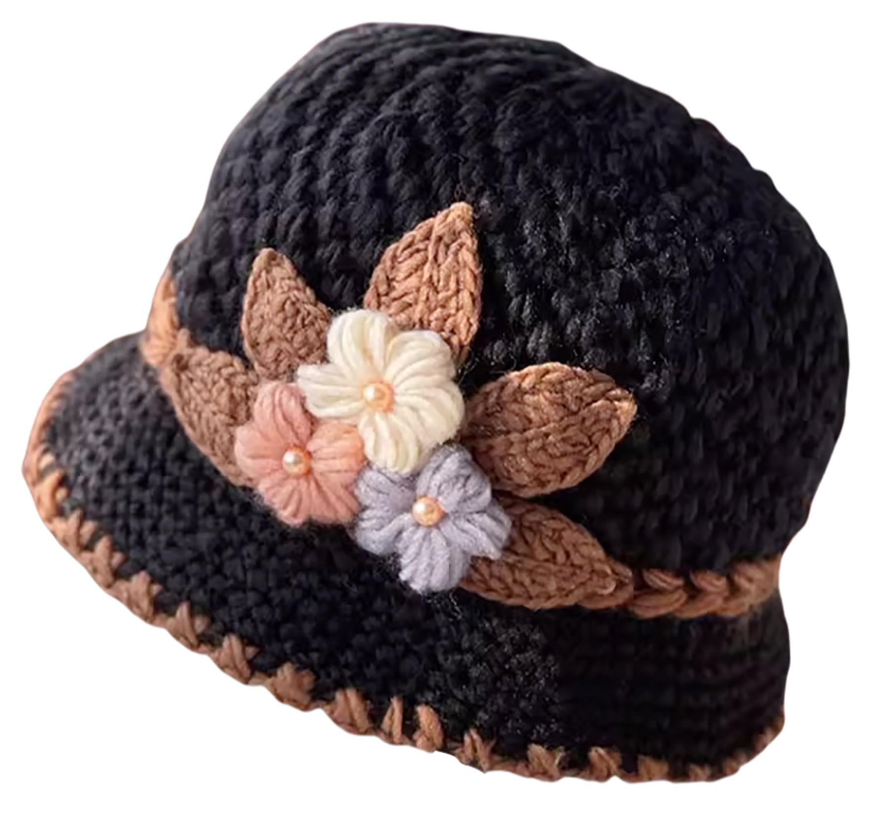 French Thicken Women's Flowers Knitted-Woolen-Hat Fashion Beanie-Hat Lady Crochet-Bucekt-Hat for Winter
